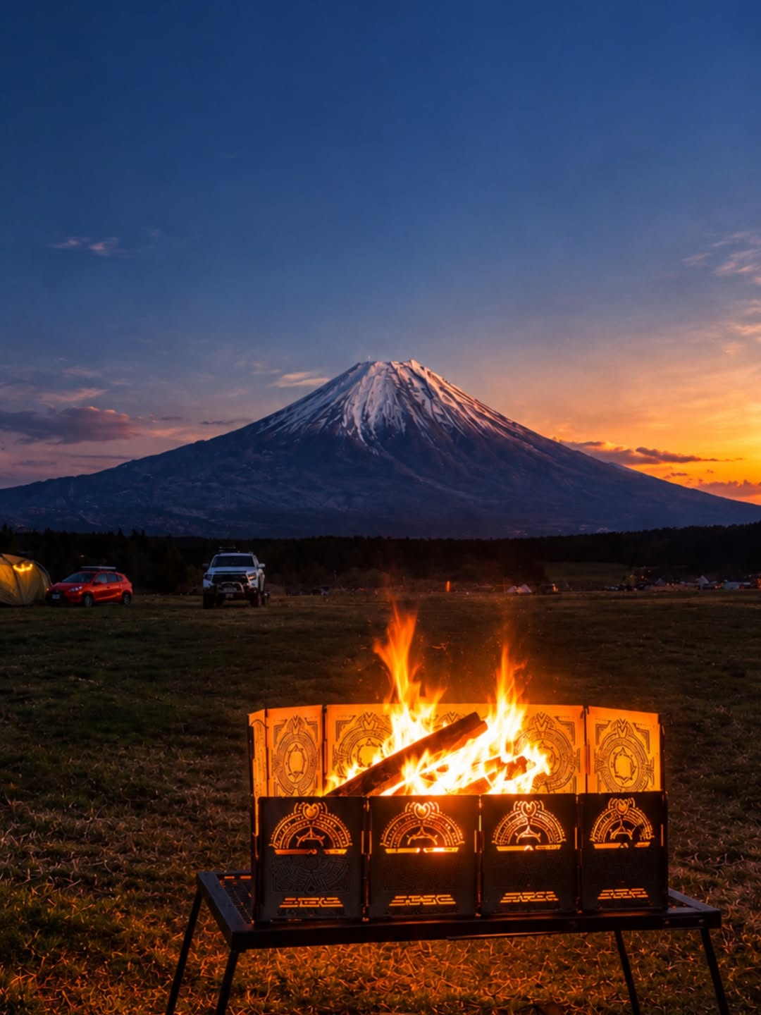 夕焼けの富士山を背景に燃えるRODAN